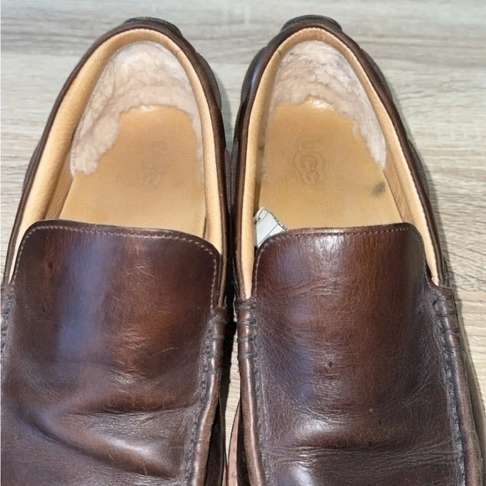 UGG Via Ponte Brown Leather Slip‎ On Moc Toe Low Top Loafers Shoes Size 10